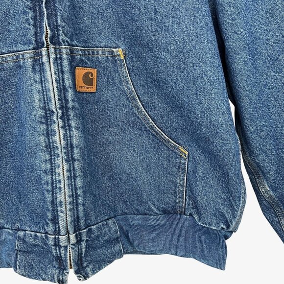Vintage Carhartt Blanket Lined Jacket Mens M Denim Hooded Buffalo Plaid J139 DST - Picture 4 of 16